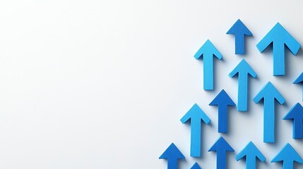 Blue arrows pointing upwards on a white backdrop, symbolizing forward momentum.
