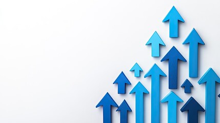 Blue arrows pointing upwards on a white backdrop, symbolizing forward momentum.