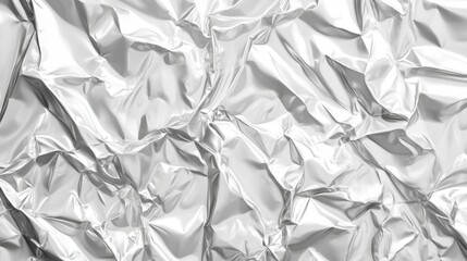 A close-up of crumpled silver foil creates an intriguing texture that reflects light in various ways. The metallic surface adds depth and interest, making it suitable for creative backgrounds.