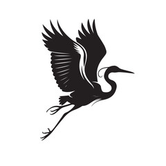 Crane Bird in Flight – Black Silhouette Illustration