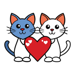 Two adorable cats cuddle close, tails entwined in a heart shape, eyes full of love under a moonlit sky—a purr-fect symbol of feline romance and sweet companionship.