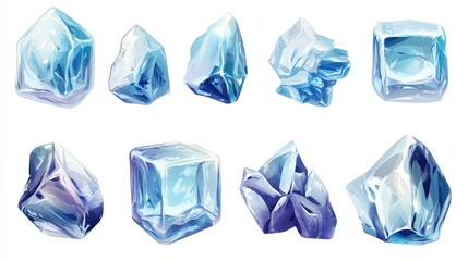 Fototapeta premium PNG clear ice cubes. cut out element set illustration