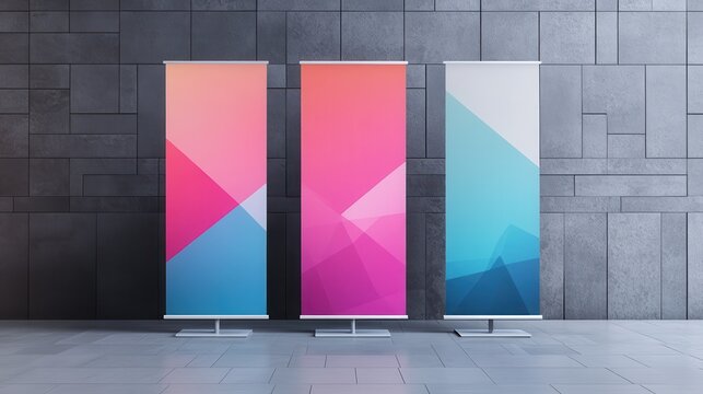 Agency stands roll up banner design stands template. Editable roll-up banner vector template. Three colors banner layout Mockup, advertisement, pull up, polygon background, Vector illustration illust