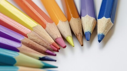 Fototapeta premium Closeup of colorful sharpened pencils arranged in a circular pattern on a white background