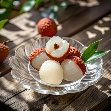 Lychees and Longans in a Glass Dish
