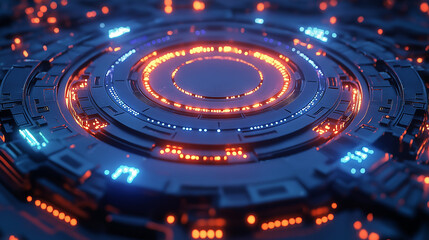 Cybernetic Core: A futuristic and meticulously designed cybernetic core is illuminated, showcasing intricate circuits, and glowing in an immersive, technological scene.