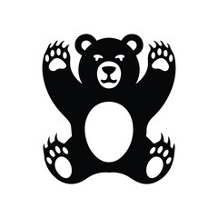 Cute black bear silhouette with raised paws, perfect for logos and branding.