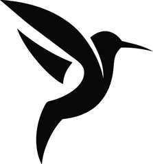 Obraz premium Flat Monochrome Hummingbird Depiction in Curved Dynamic Form