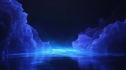 Fototapeta premium 3D rendering abstract dark empty scene blue neon light on black background illustration