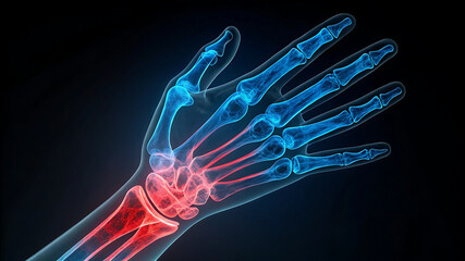 "Medical Illustration of Human Hand Anatomy with X-ray and Detail"