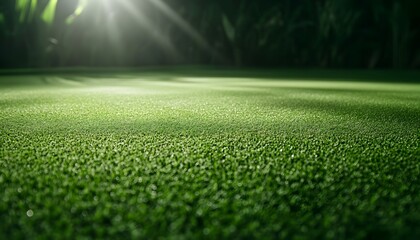 Naklejka premium Lush Green Artificial Turf Under Bright Sunlight for Outdoor Sports