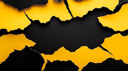 Torn black and yellow paper creating a dramatic border with an empty center for text or images