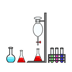 laboratory glassware with colorful liquid
