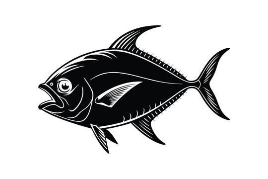 African Pompano fish vector illustration, Fish silhouette, black fish vector