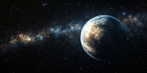 Fototapeta premium Extraterrestrial planet in space on black background, rendered in 3D, Generative AI