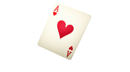 Obraz premium Flying Ace of Hearts Poker Card Isolated on White Background for Gambling and Casino Concepts