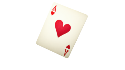 Flying Ace of Hearts Poker Card Isolated on White Background for Gambling and Casino Concepts