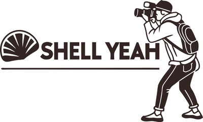 Shell yeah vector illustration with seashell and lettering. Mermaid inspirational quote. Summer illustration 