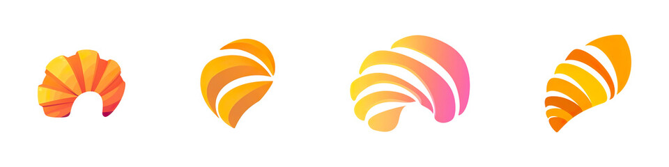 Obraz premium Set of 2d logo of a croissant in flat colors isolated on transparent background