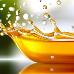 Abstract Splash of Golden Liquid in a Shallow Bowl with Bright Reflections and Droplets