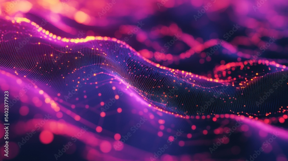 Poster Abstract 3d rendering futuristic dots and lines. computer geometric digital connection structure. Futuristic black abstract grid. Plexus with particles. Intelligence artificial illustration