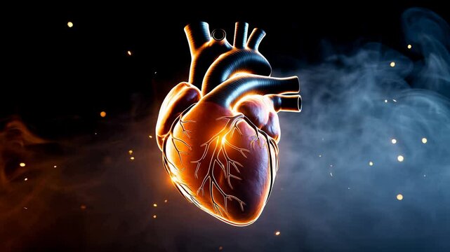 Surreal 3D Anatomical Heart Made of Dense Wisps of Smoke with Dramatic Lighting and Cinematic Effects 