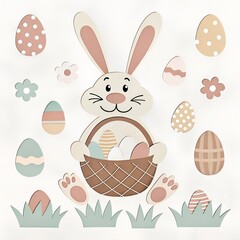 A cartoon illustration of Easter-themed characters