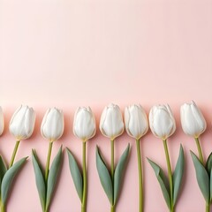 Row of White Tulips on Pink Background