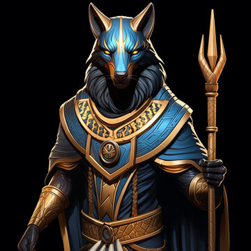 ancient egyptian god anubis game art on black background