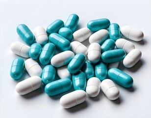 Pile of Teal and White Capsules