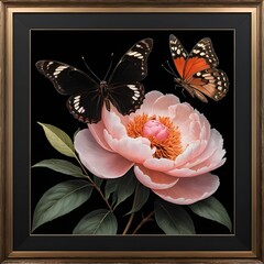 Pink Peony with Butterflies