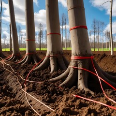 Newly Planted Trees Secured with Orange String