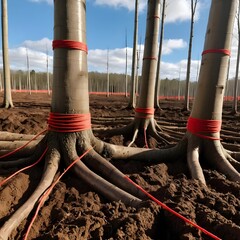Tree Roots Bound with Orange Rope