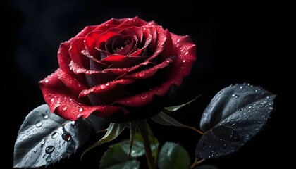 Dark Red Rose with Water Droplets