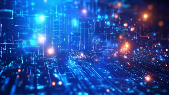 Blue Digital City Grid with Futuristic Glowing Technology Effect
