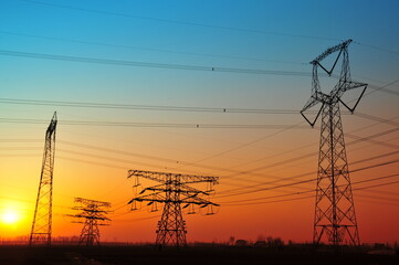 Wire electrical energy at sunset