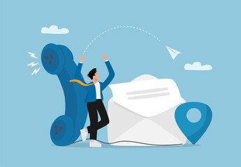 Spam Email and Fraudulent Phone Call Alert. Man Receiving Fake Message and Scam Call