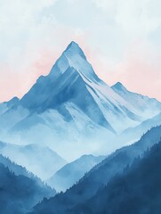 Minimal abstract landscape background vector. Mountain background with watercolor texture . Vector arts design for prints, poster, cover, wall arts and home decoration. illustration