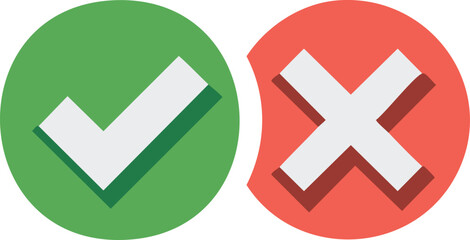 Obraz premium Vector 2D Icons of Checkmark and Cross Symbols in Green and Red Circles with Flat Minimalist Design