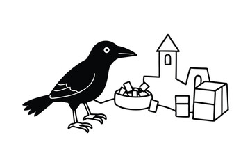 A crow starts collecting lost items from a small t 