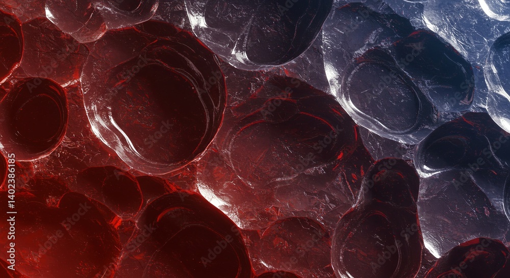 Poster a close up of a red and blue object with a lot of holes