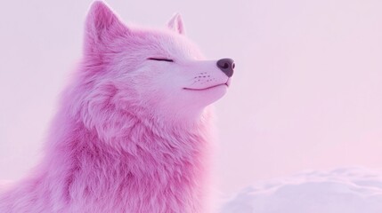 Pink Wolf in Snowy Landscape