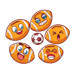 Obraz premium Cartoon footballs with facial expressions and soccer ball