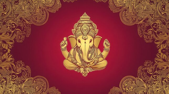indian wedding card background, marriage card design with shubh vivah logo in hindi font and ganesha symbol, Translation - Shubh Vivah illustration