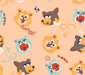 Cute Cartoon Bear Faces Seamless Pattern - Playful Background