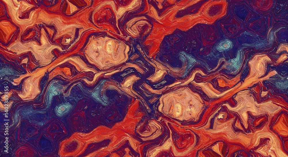 Poster a colorful abstract painting with a blue and red swirl pattern