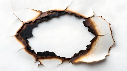  burnt hole in paper, hole in the paper, Isolated Burned Hole on White Paper, Old Burnt Paper with Ripped Edges, Isolated Burned Hole on White Paper