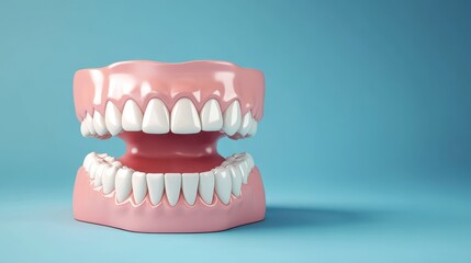 Obraz premium A dental care background featuring 3D white teeth with ample copy space in blue backdrop illustration