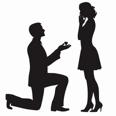 Vector illustration of a man kneeling with a proposal gesture – perfect for love-themed merchandise, wedding invitations, relationship visuals, Valentine’s Day graphics, and couple-focused design asse