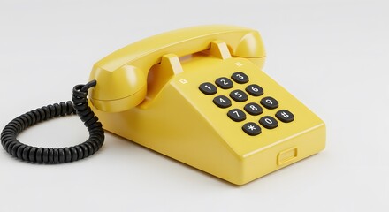 Retro Yellow Telephone on White Background for Communication